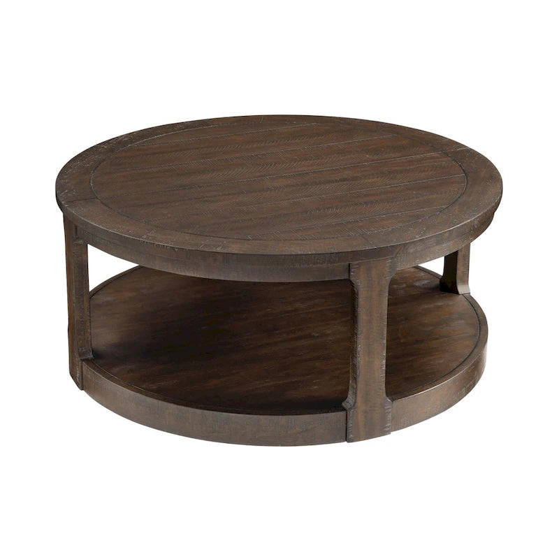 40 inch Large Curved 2 Tier Traditional Round Circle Wooden Center Coffee Table,Mid Century Vintage Design Rounded Wooden Table