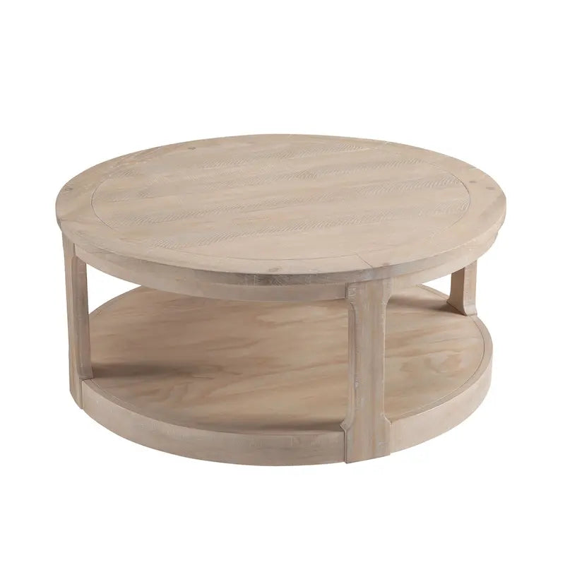40 inch Large Curved 2 Tier Traditional Round Circle Wooden Center Coffee Table,Mid Century Vintage Design Rounded Wooden Table
