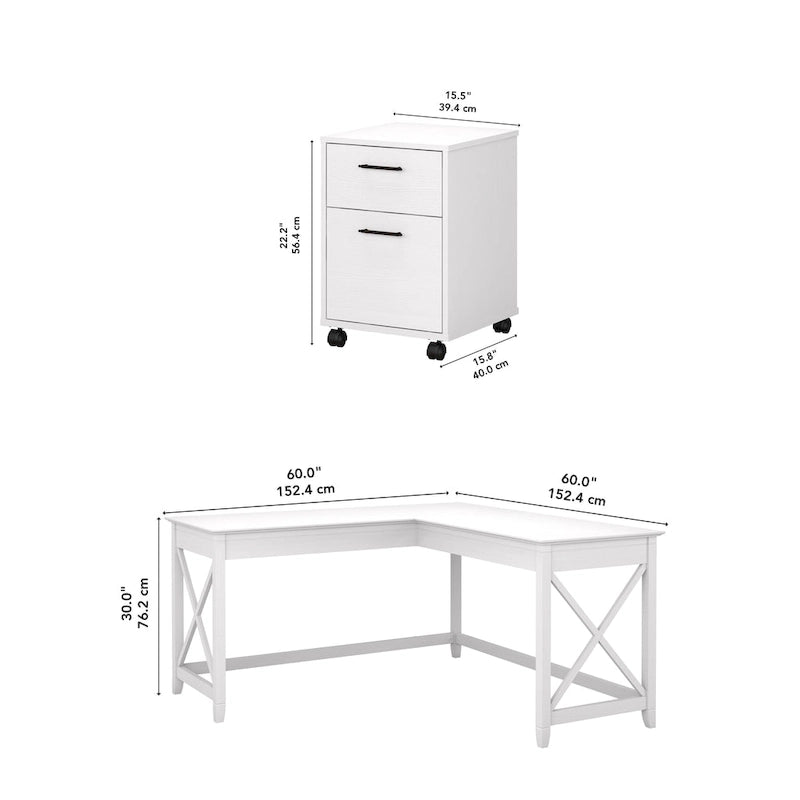 Key West 60W L Desk with 2 Drawer File Cabinet by Bush Furniture