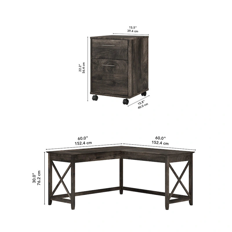Key West 60W L Desk with 2 Drawer File Cabinet by Bush Furniture