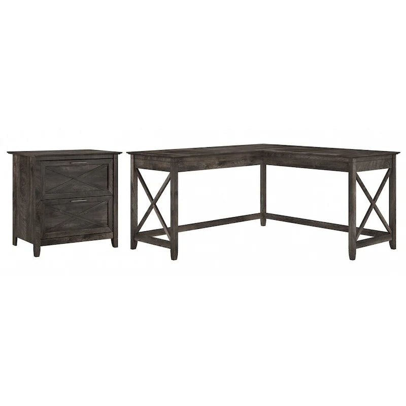Key West 60W L Desk with 2 Drawer File Cabinet by Bush Furniture