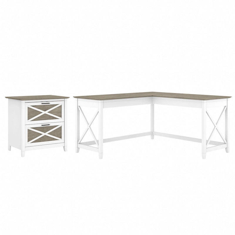 Key West 60W L Desk with 2 Drawer File Cabinet by Bush Furniture