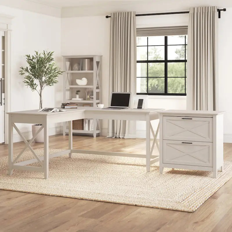 Key West 60W L Desk with 2 Drawer File Cabinet by Bush Furniture