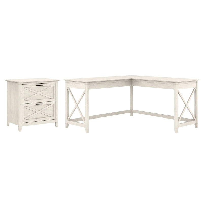 Key West 60W L Desk with 2 Drawer File Cabinet by Bush Furniture