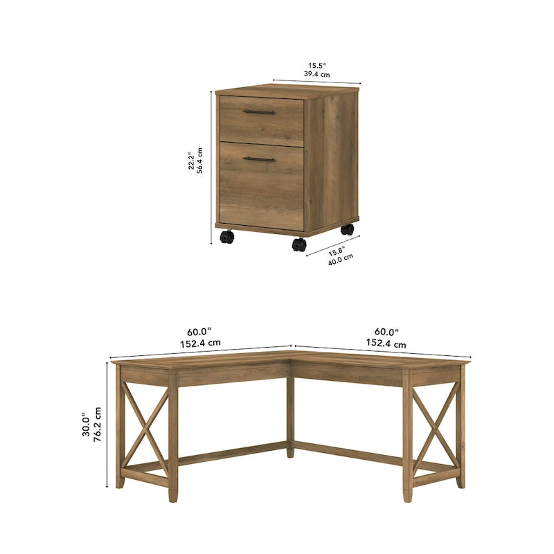 Key West 60W L Desk with 2 Drawer File Cabinet by Bush Furniture