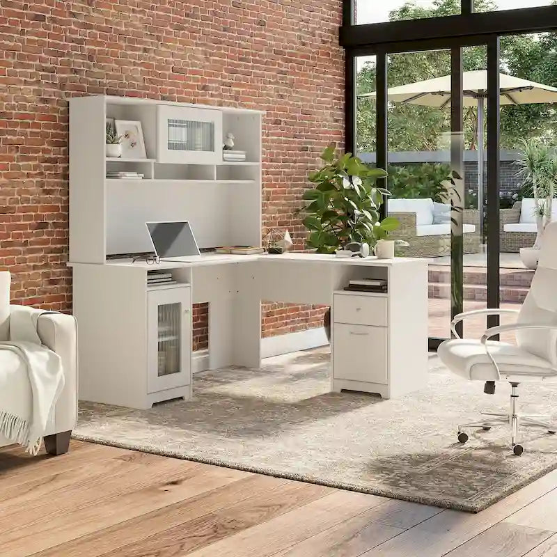 Cabot 60W L-Shaped Desk with Hutch and Storage by Bush Furniture