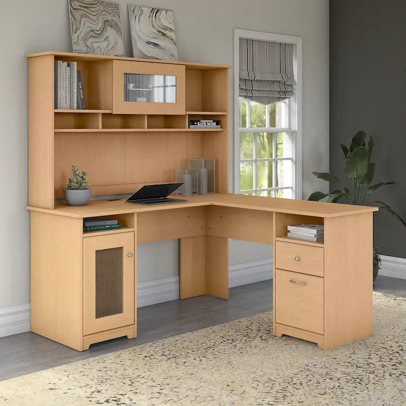 Cabot 60W L-Shaped Desk with Hutch and Storage by Bush Furniture