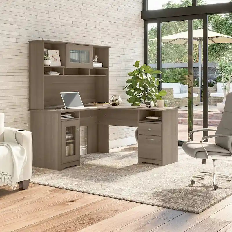 Cabot 60W L-Shaped Desk with Hutch and Storage by Bush Furniture