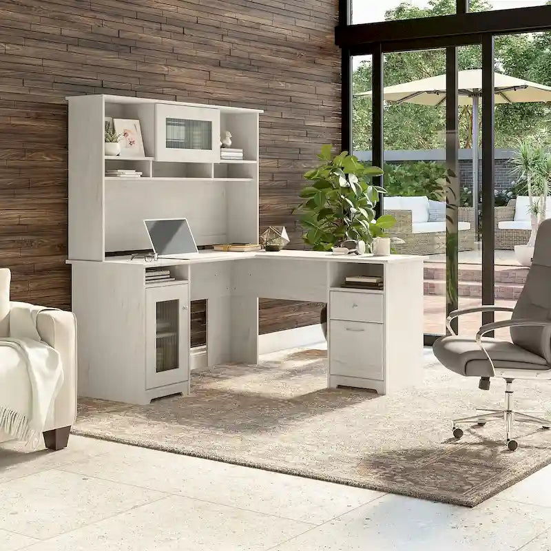 Cabot 60W L-Shaped Desk with Hutch and Storage by Bush Furniture