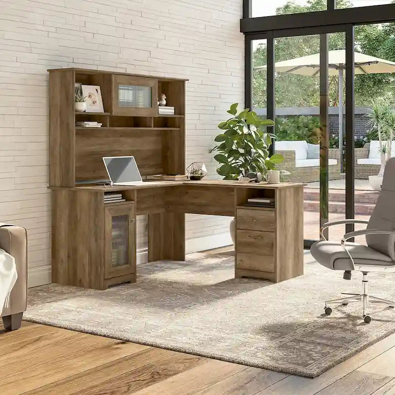 Cabot 60W L-Shaped Desk with Hutch and Storage by Bush Furniture
