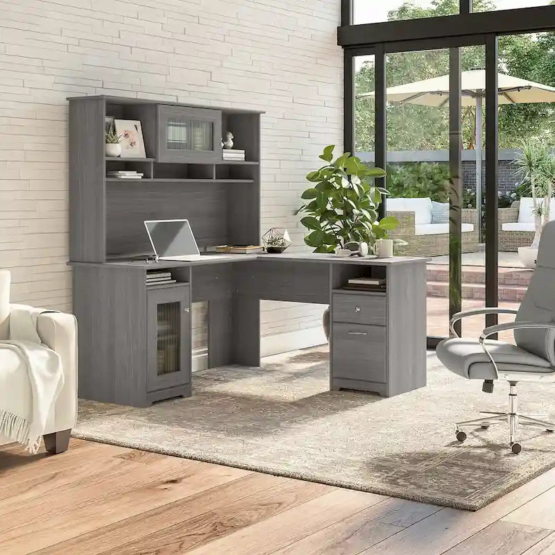 Cabot 60W L-Shaped Desk with Hutch and Storage by Bush Furniture