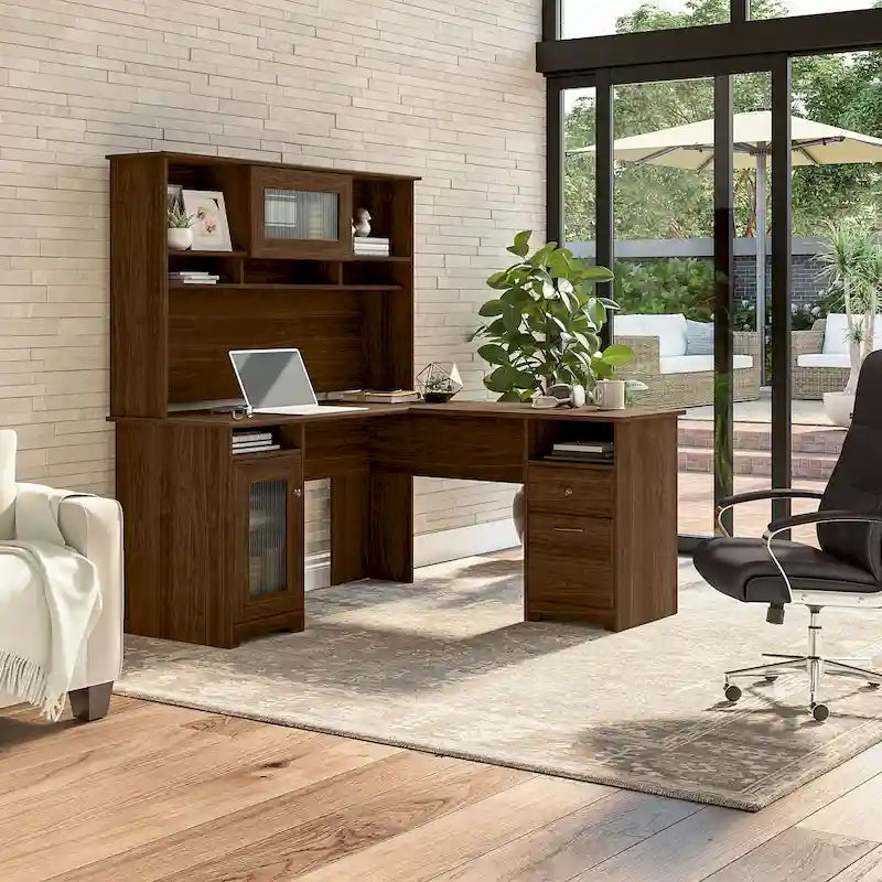 Cabot 60W L-Shaped Desk with Hutch and Storage by Bush Furniture