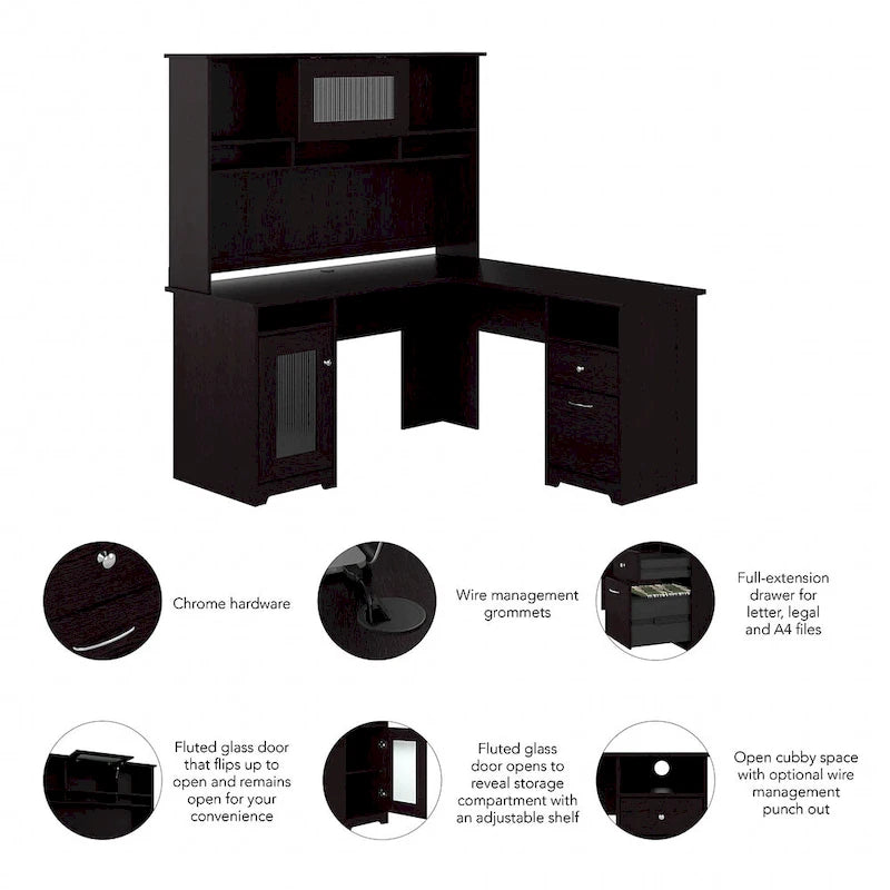 Cabot 60W L-Shaped Desk with Hutch and Storage by Bush Furniture