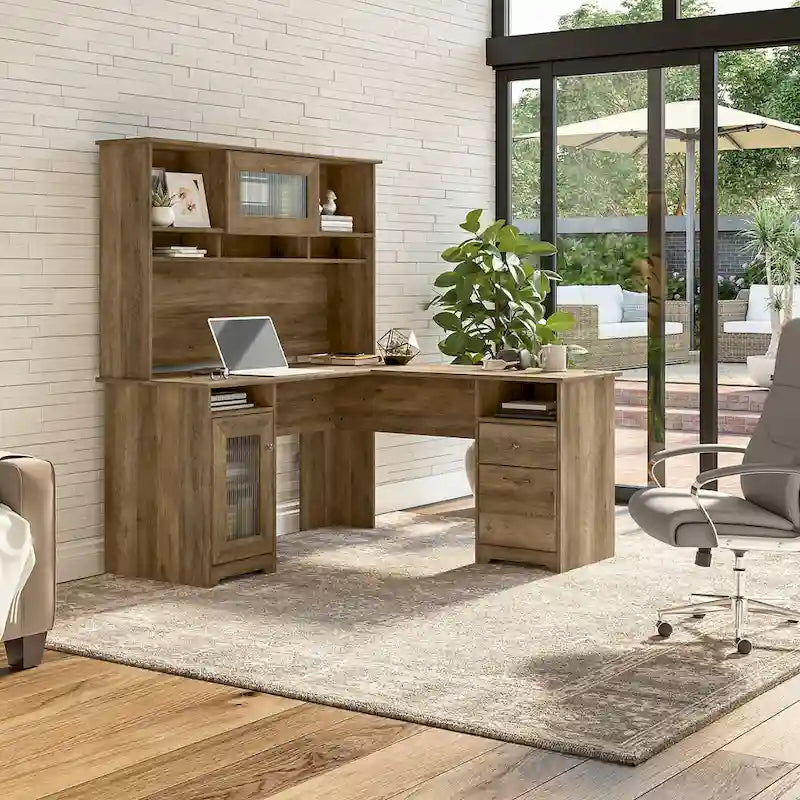 Cabot 60W L-Shaped Desk with Hutch and Storage by Bush Furniture