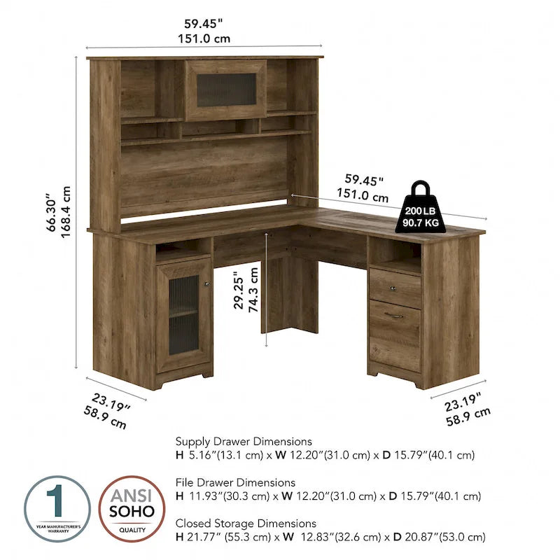 Cabot 60W L-Shaped Desk with Hutch and Storage by Bush Furniture