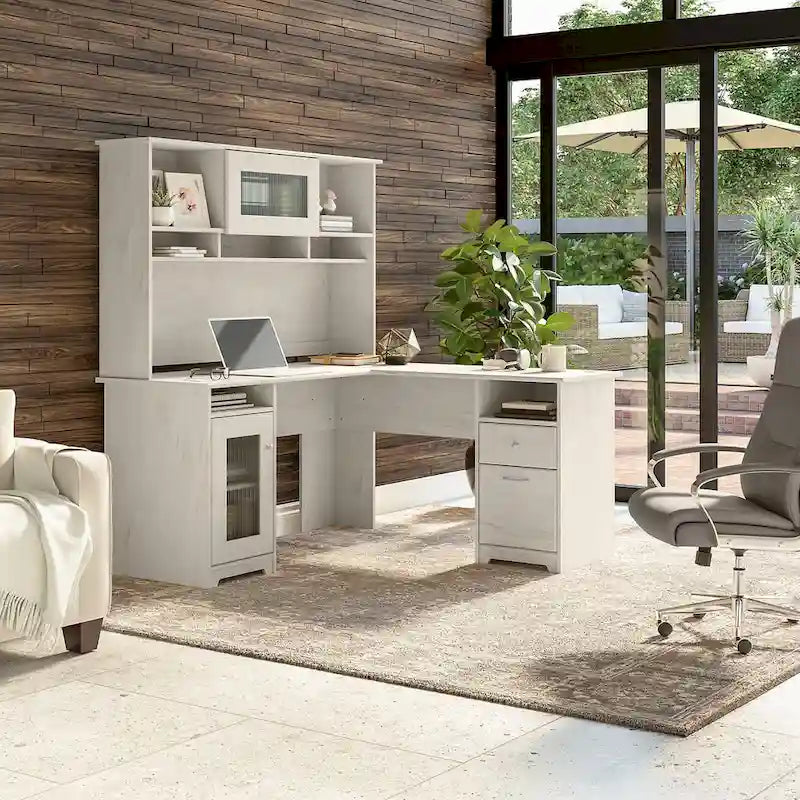 Cabot 60W L-Shaped Desk with Hutch and Storage by Bush Furniture