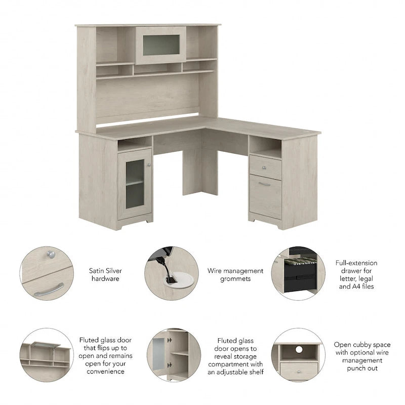 Cabot 60W L-Shaped Desk with Hutch and Storage by Bush Furniture