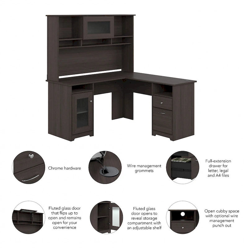Cabot 60W L-Shaped Desk with Hutch and Storage by Bush Furniture
