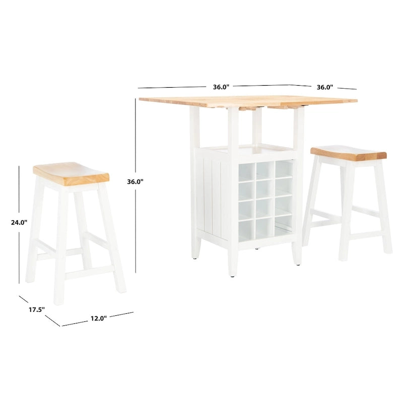 SAFAVIEH Mascha 3-Piece Set Drop Leaf Pub Table - 36 W x 36 L x 36 H - 36Wx36Dx36H