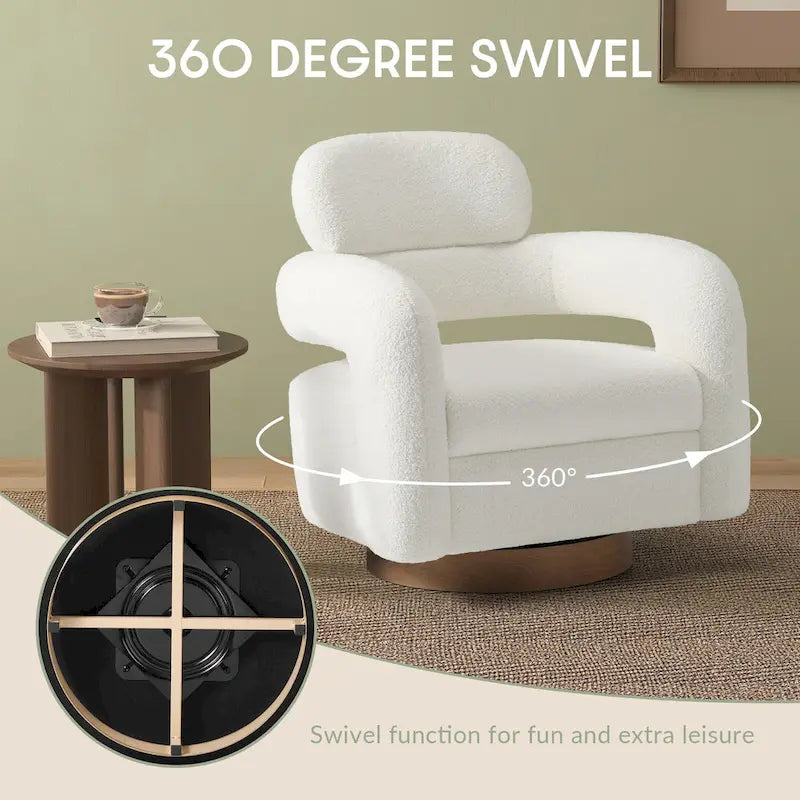 Bayville Sherpa Swivel Chair With Round Storage Ottoman 2-Piece Set