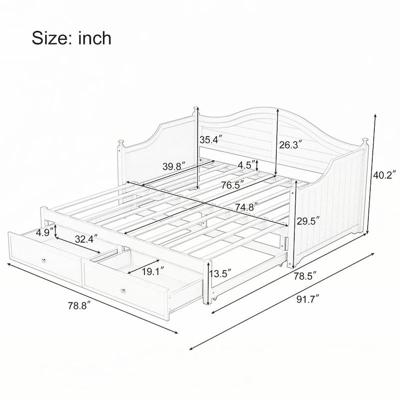 Twin Size Daybed with Extended Pop Up Trundle