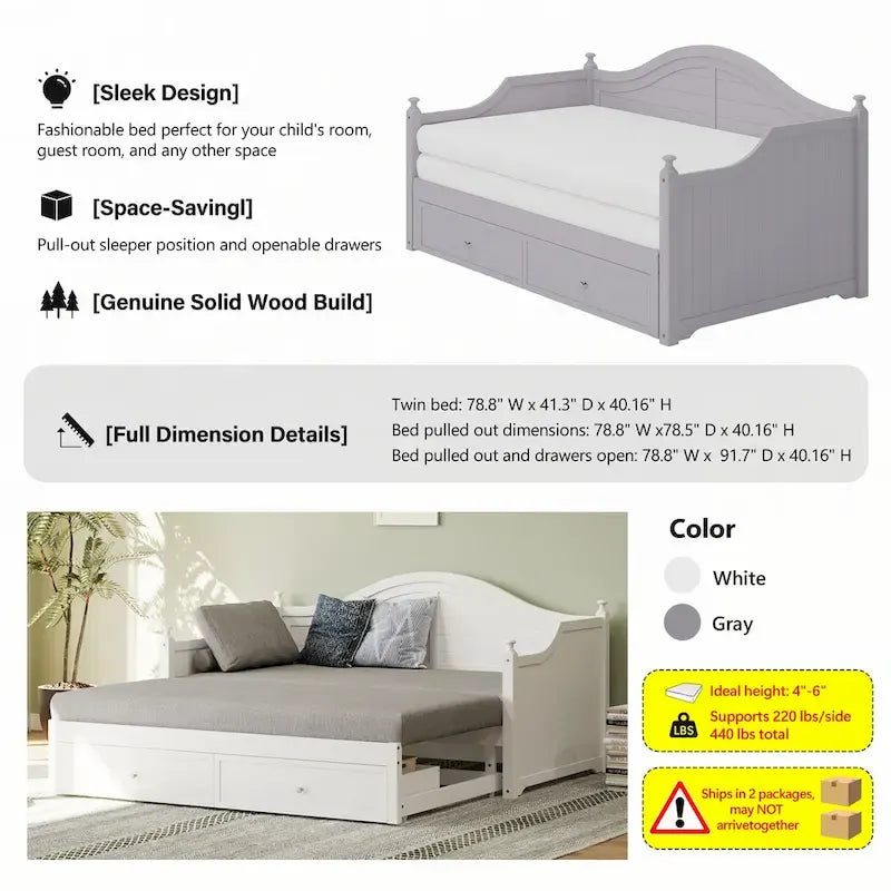 Twin Size Daybed with Extended Pop Up Trundle