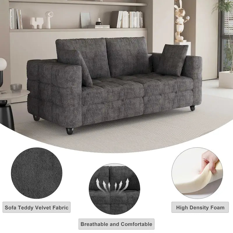 77.95 Fabric 3-Seater Sofa with Tool-Free Assembly, Space-Saving Design, and Solid Wood Frame