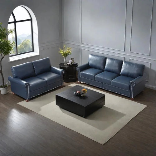 2-Pieces Mid-Century Modern Faux Leather Sofa Set with Storage, 3+2 Seater