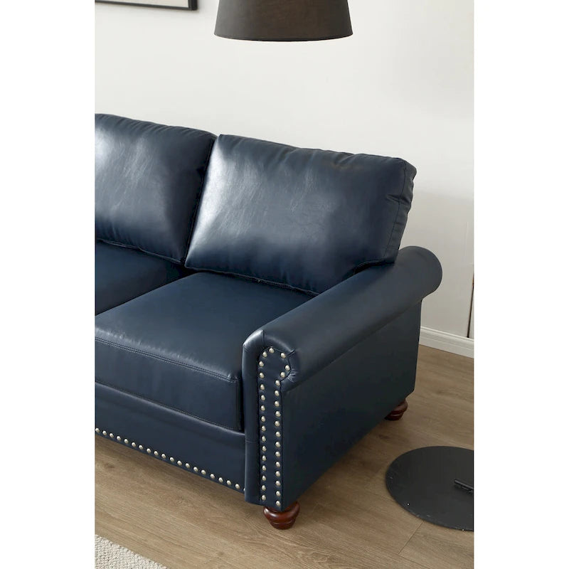 2-Pieces Mid-Century Modern Faux Leather Sofa Set with Storage, 3+2 Seater