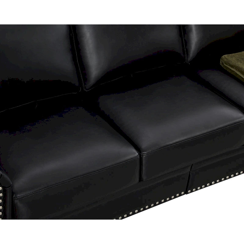 2-Pieces Mid-Century Modern Faux Leather Sofa Set with Storage, 3+2 Seater