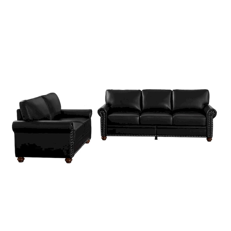 2-Pieces Mid-Century Modern Faux Leather Sofa Set with Storage, 3+2 Seater