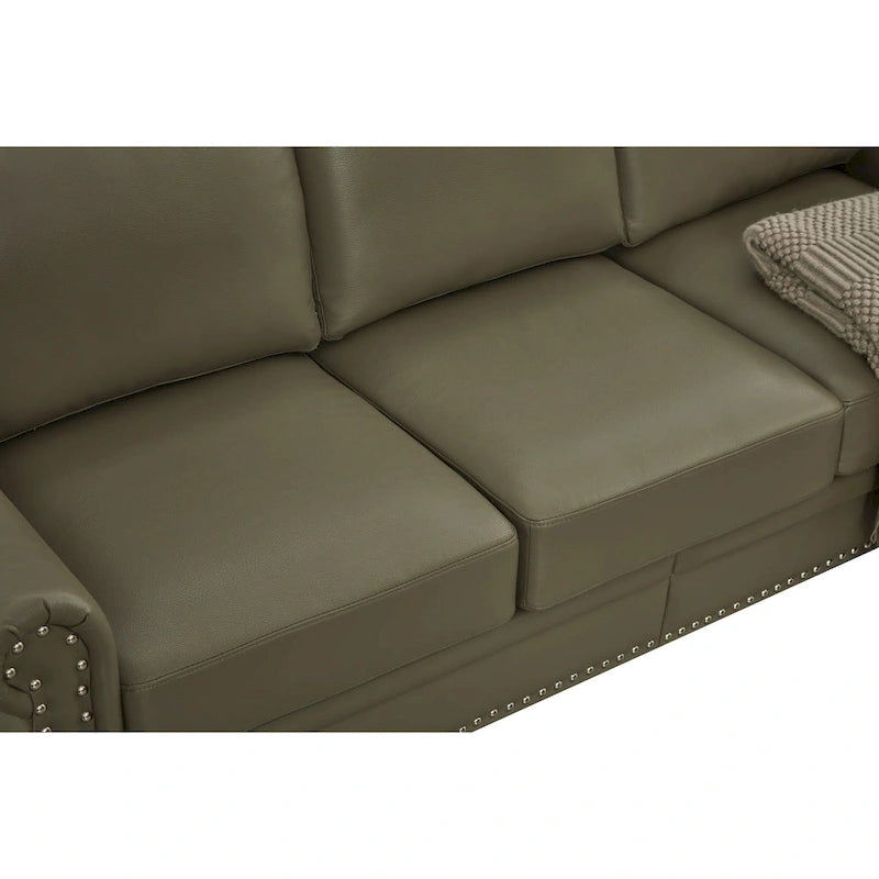 2-Pieces Mid-Century Modern Faux Leather Sofa Set with Storage, 3+2 Seater