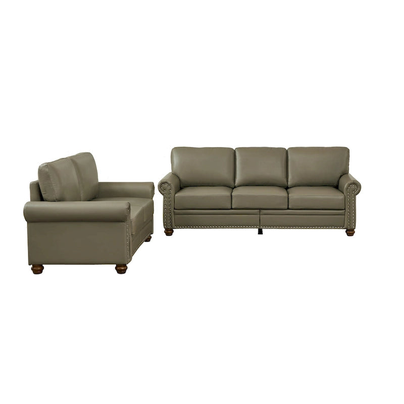 2-Pieces Mid-Century Modern Faux Leather Sofa Set with Storage, 3+2 Seater