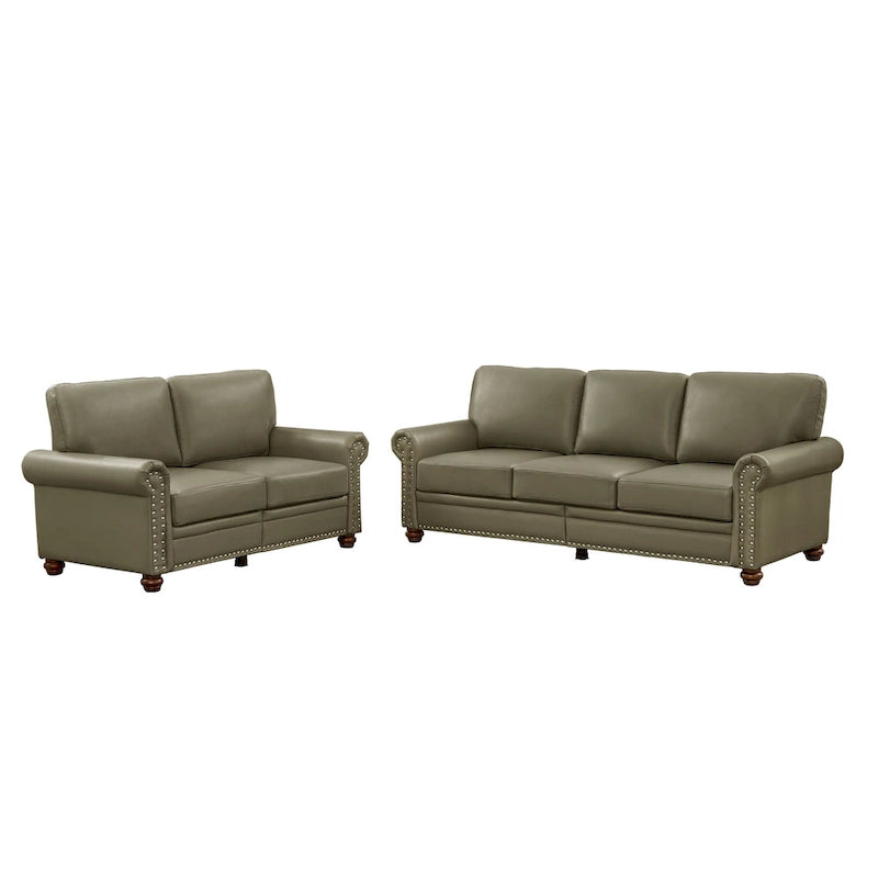 2-Pieces Mid-Century Modern Faux Leather Sofa Set with Storage, 3+2 Seater