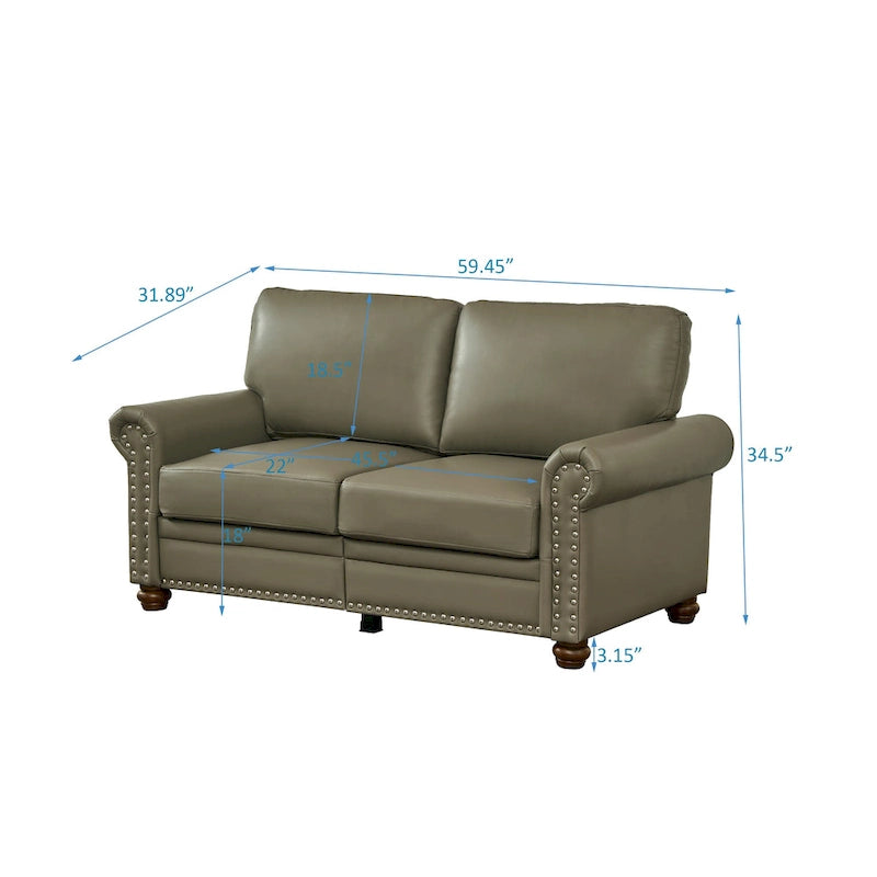 2-Pieces Mid-Century Modern Faux Leather Sofa Set with Storage, 3+2 Seater