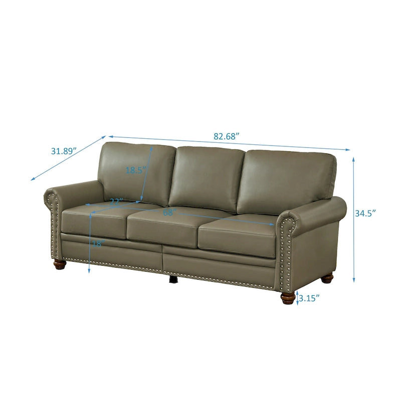 2-Pieces Mid-Century Modern Faux Leather Sofa Set with Storage, 3+2 Seater
