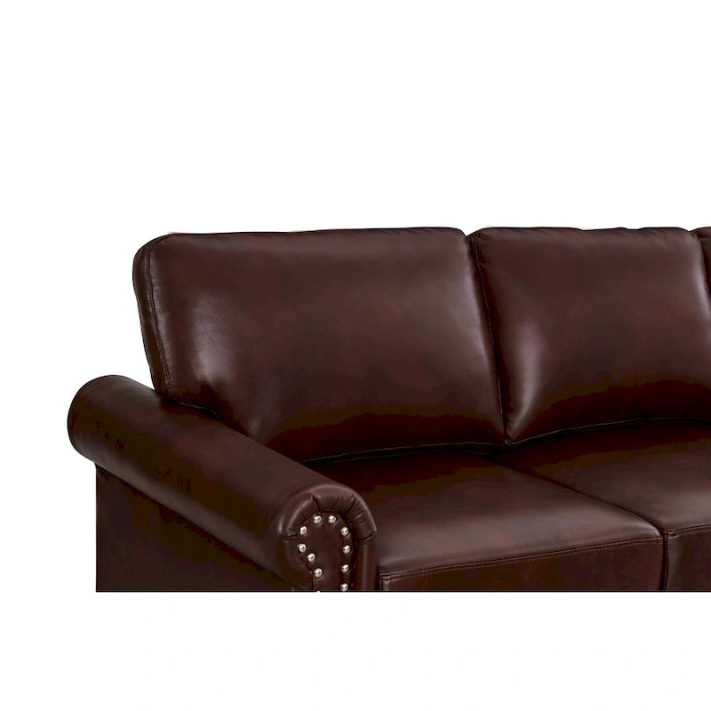 2-Pieces Mid-Century Modern Faux Leather Sofa Set with Storage, 3+2 Seater