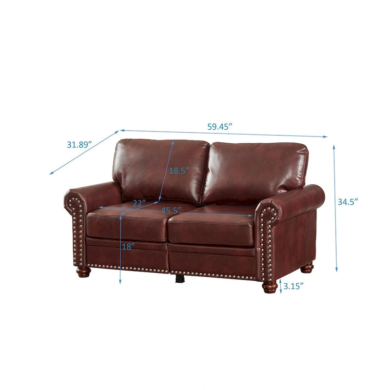 2-Pieces Mid-Century Modern Faux Leather Sofa Set with Storage, 3+2 Seater