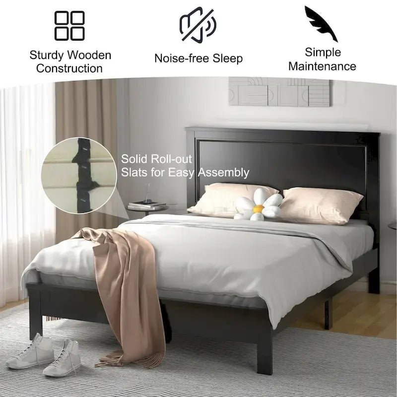 Gymax Twin/Full/Queen Size Bed Frame Platform Slat High Headboard