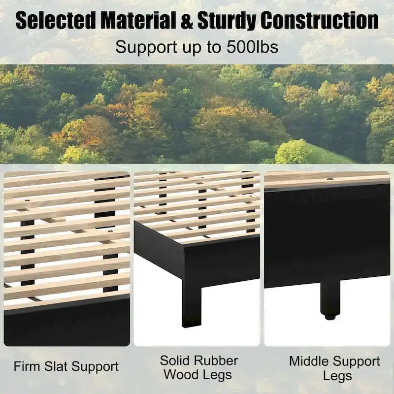Gymax Twin/Full/Queen Size Bed Frame Platform Slat High Headboard