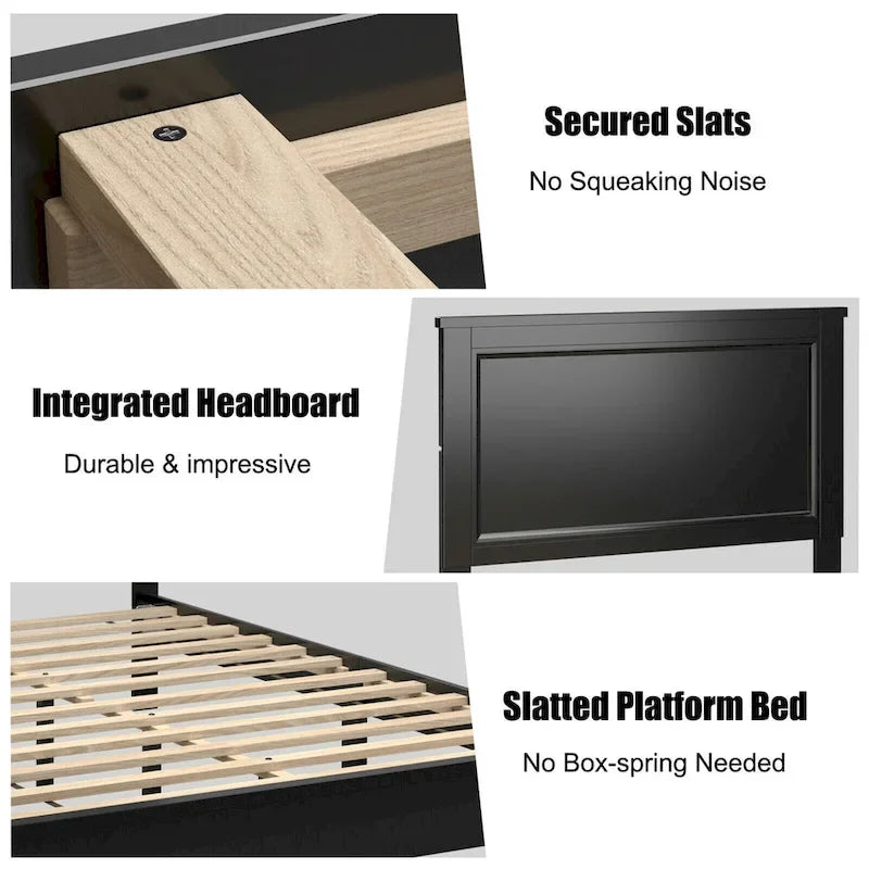 Gymax Twin/Full/Queen Size Bed Frame Platform Slat High Headboard