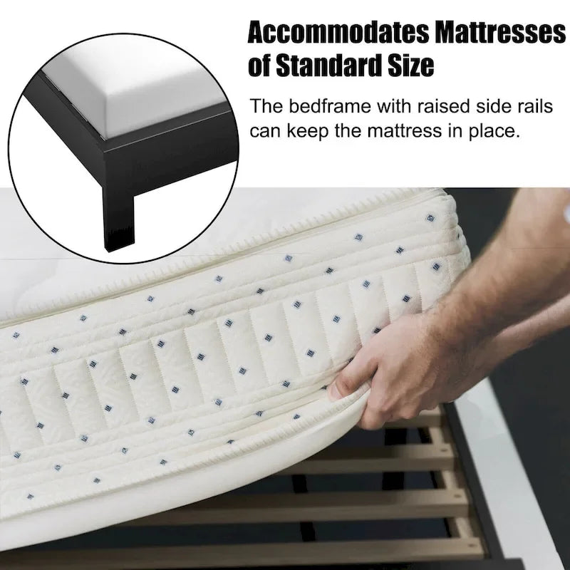 Gymax Twin/Full/Queen Size Bed Frame Platform Slat High Headboard