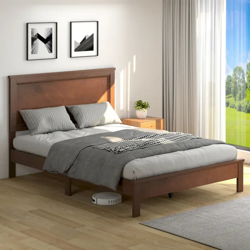 Gymax Twin/Full/Queen Size Bed Frame Platform Slat High Headboard