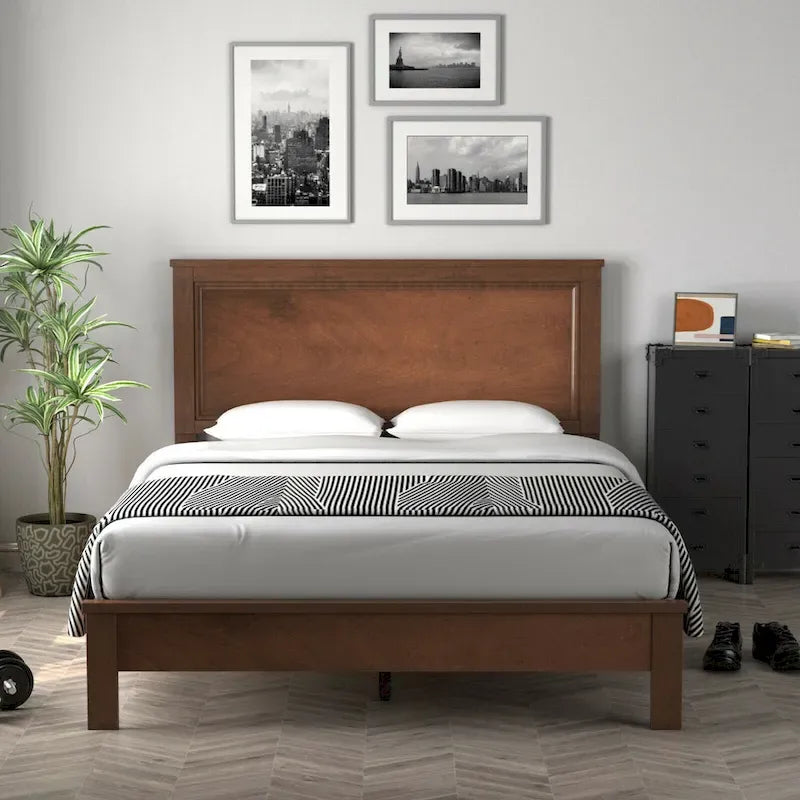 Gymax Twin/Full/Queen Size Bed Frame Platform Slat High Headboard