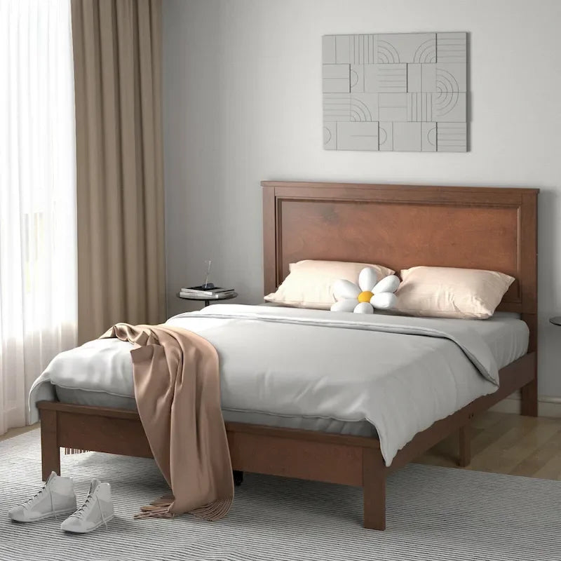 Gymax Twin/Full/Queen Size Bed Frame Platform Slat High Headboard