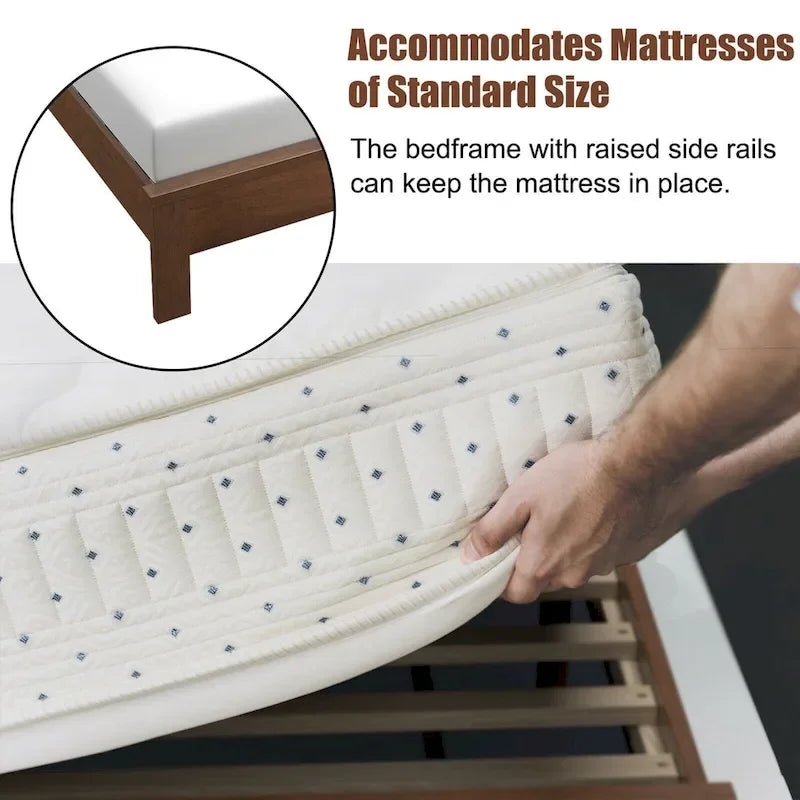 Gymax Twin/Full/Queen Size Bed Frame Platform Slat High Headboard