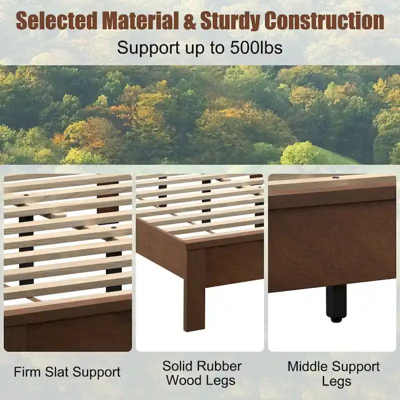 Gymax Twin/Full/Queen Size Bed Frame Platform Slat High Headboard