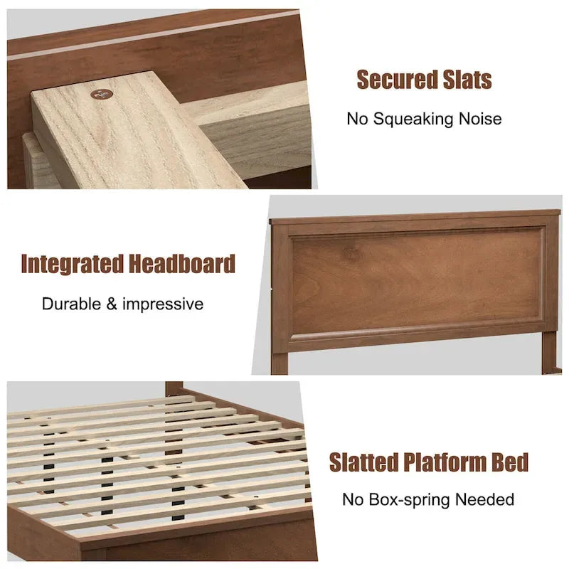 Gymax Twin/Full/Queen Size Bed Frame Platform Slat High Headboard