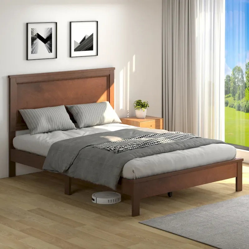 Gymax Twin/Full/Queen Size Bed Frame Platform Slat High Headboard
