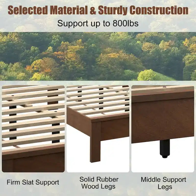 Gymax Twin/Full/Queen Size Bed Frame Platform Slat High Headboard